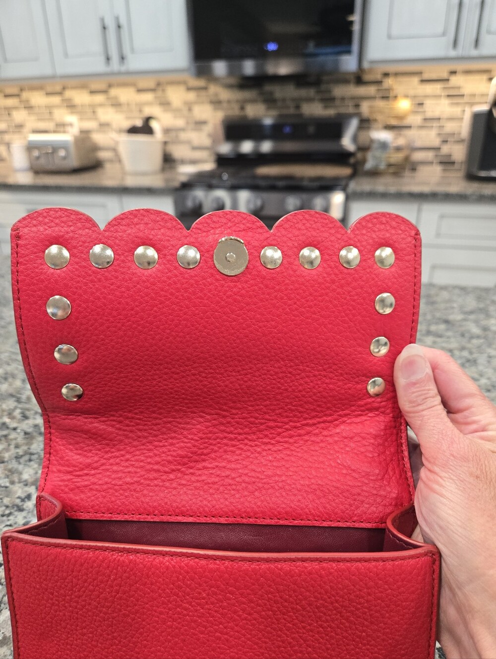 Kate Spade Hayes Street Pearl Hazel Scalloped Crossbody Bag - Royal Red - Picture 13 of 14